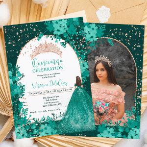 Rose gold green floral tiara princess Quinceanera