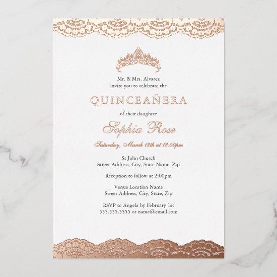 Rose Gold Lace Tiara Quinceanera Foil Foil