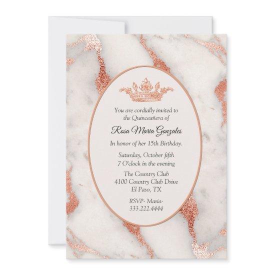 Rose Gold Marble and Crown Quinceañera