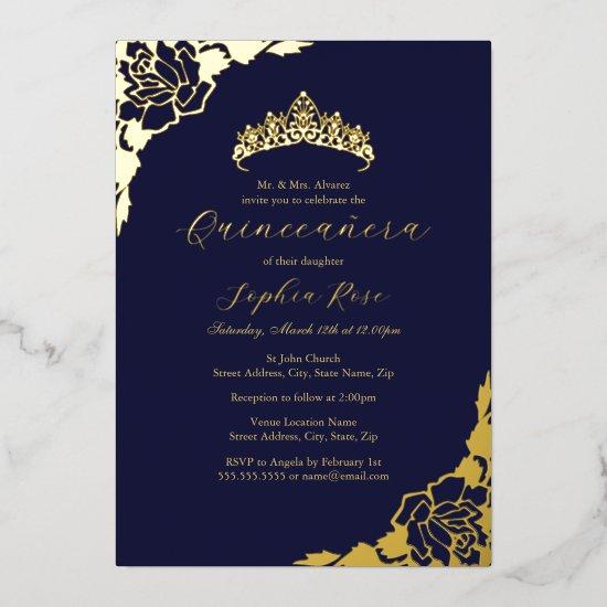 Rose Gold Navy Quinceanera Birthday  Foil