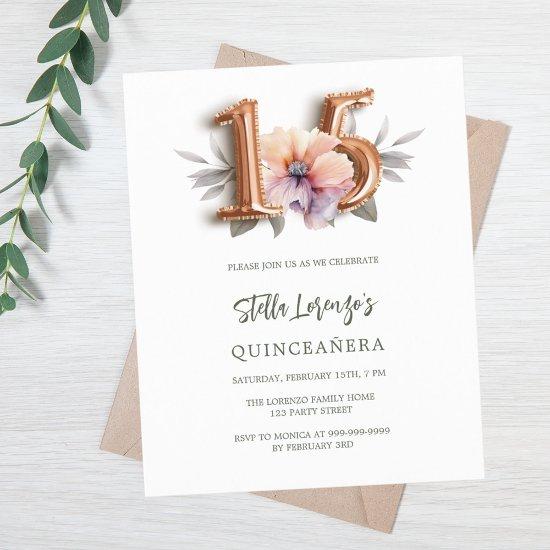 Rose gold peach floral green budget Quinceanera