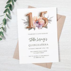 Rose gold peach floral green Quinceanera