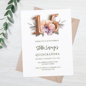 Rose gold peach floral green Quinceanera  Postcard