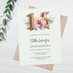 Rose gold peach floral green Quinceanera  Postcard