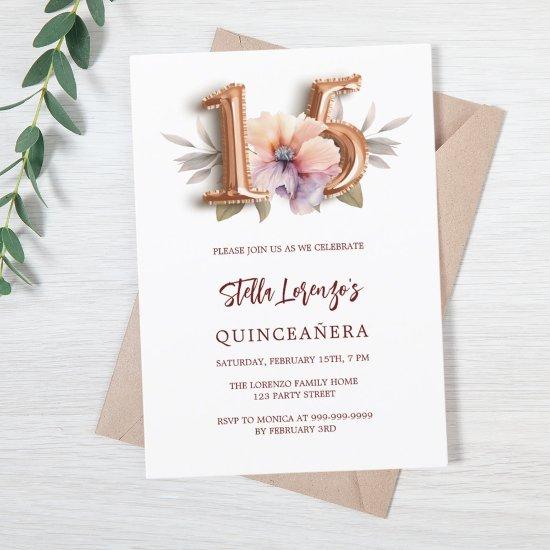 Rose gold peach floral luxury Quinceanera