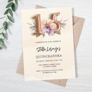 Rose gold peach floral Quinceanera