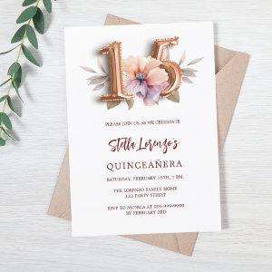 Rose gold peach floral Quinceanera