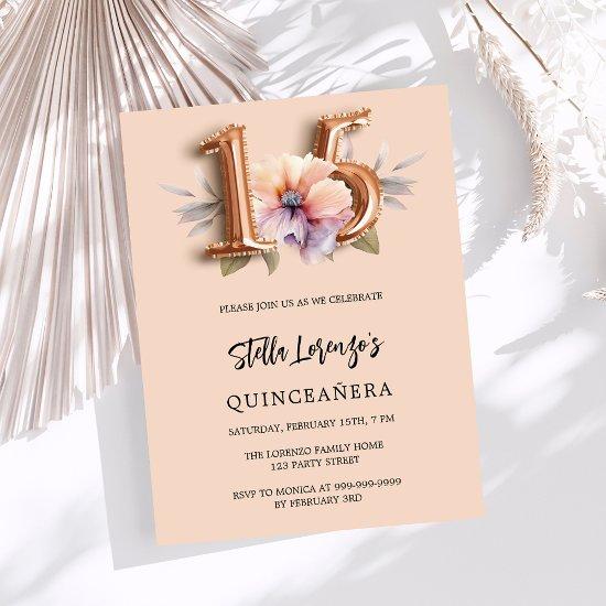 Rose gold peach floral Quinceanera