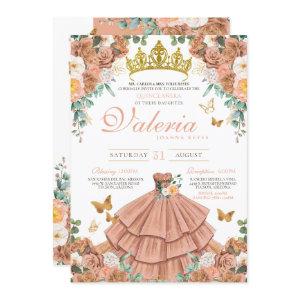 Rose Gold Peach Princess Butterfly Quinceanera