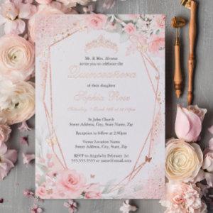 Rose Gold Pink Blush Butterfly Floral Quinceanera Foil