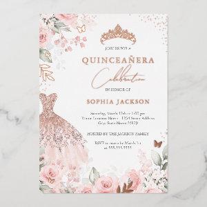Rose Gold Pink Dress Floral Quinceanera  Foil