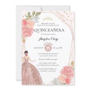 Rose Gold Pink Floral Geometric Photo Quinceañera