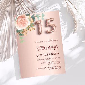 Rose gold pink floral greenery Quinceanera luxury