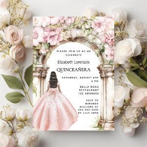 Rose gold pink florals arch dress Quinceanera