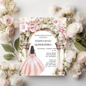 Rose gold pink florals arch Quinceanera