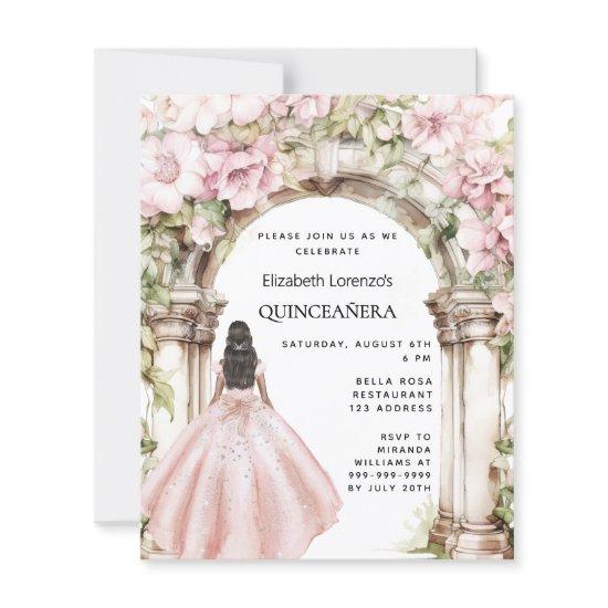 Rose gold pink florals arch Quinceanera