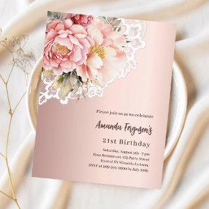 Rose gold pink florals lace birthday