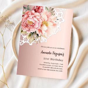 Rose gold pink florals lace birthday
