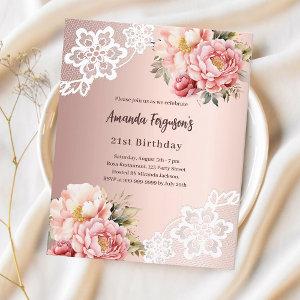 Rose gold pink florals lace birthday