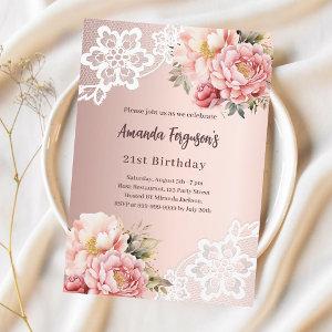 Rose gold pink florals lace elegant birthday