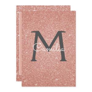 Rose Gold - Pink Glitter Monogram Quinceanera