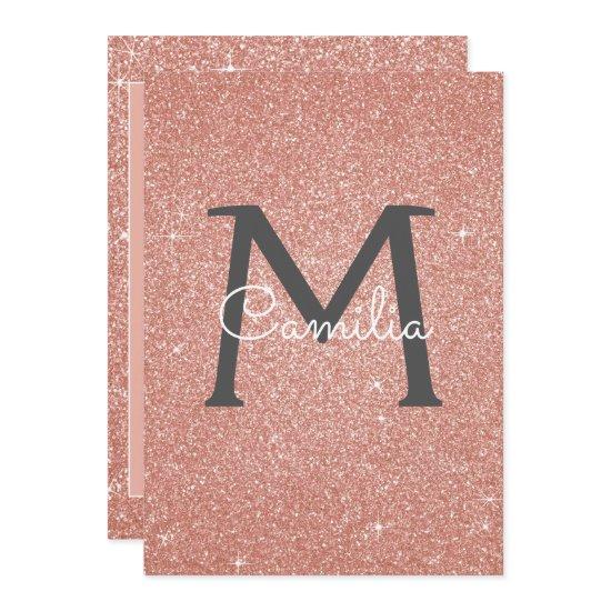Rose Gold - Pink Glitter Monogram Quinceanera