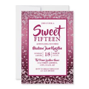 Rose Gold Pink Glitter Quinceanera Sweet 15 invite