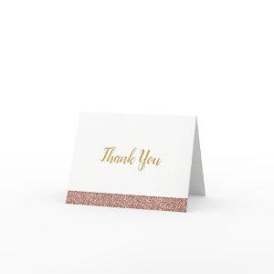 Rose Gold Pink Glitter Thank You Note Card