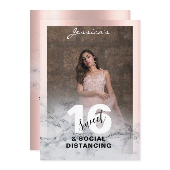 Rose gold pink marble Sweet 16 Birthday Photo Chic