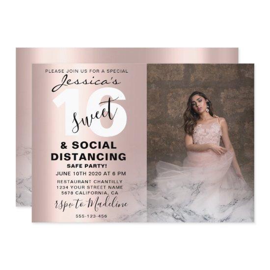 Rose gold pink marble Sweet 16 Birthday Photo Chic