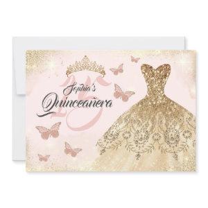 Rose Gold Pink Quinceanera Butterfly Dress