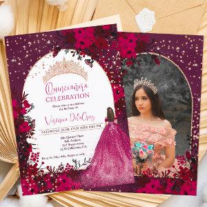 Rose gold plum floral tiara princess Quinceanera