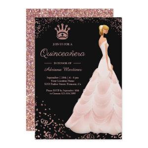 Rose Gold Princess Dress Black Quinceanera