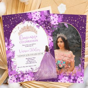 Rose gold purple floral tiara princess Quinceanera