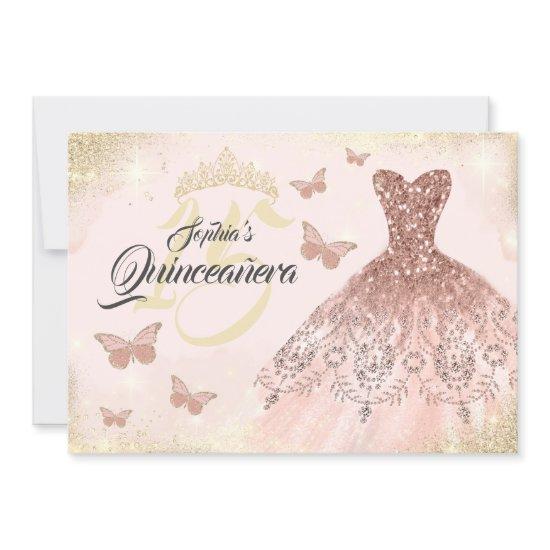 Rose Gold Quinceanera Butterfly Dress