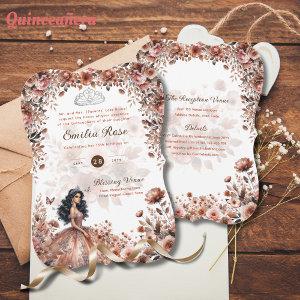 Rose Gold Quinceanera Dress Floral Roses