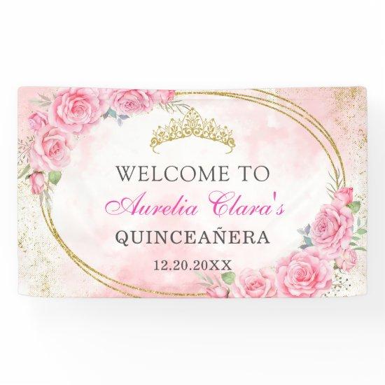 Rose Gold Quinceanera Miss Quince 15 Anos Birthday Banner