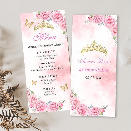Rose Gold Quinceanera Miss Quince 15 Anos Birthday Menu