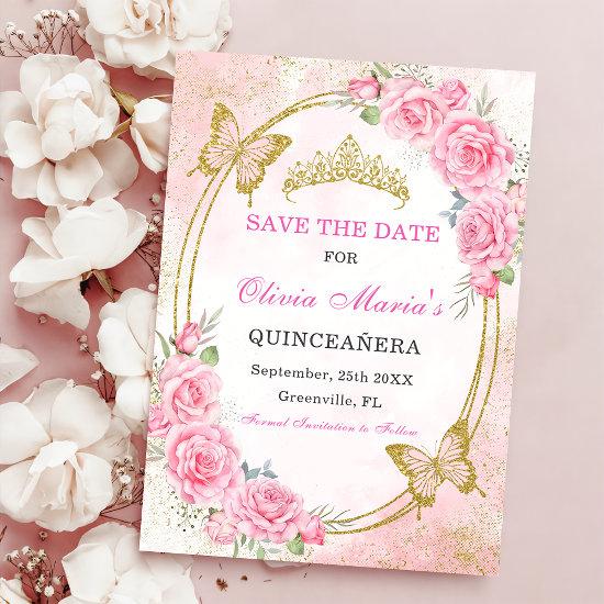 Rose Gold Quinceanera Miss Quince 15 Save The Date