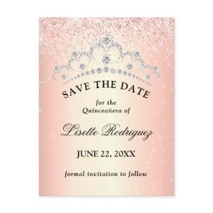 Rose Gold Quinceanera Save The Date Postcard