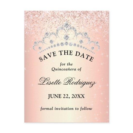 Rose Gold Quinceanera Save The Date Postcard