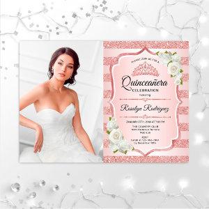 Rose Gold Quinceanera With Photo - White Roses