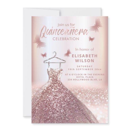 Rose gold sequins dress moon stars Quinceañera  In