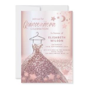 Rose gold sequins dress moon stars Quinceañera