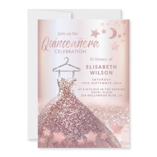 Rose gold sequins dress moon stars Quinceañera