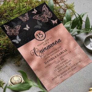 Rose Gold Shimmer Butterfly Modern Quinceañera
