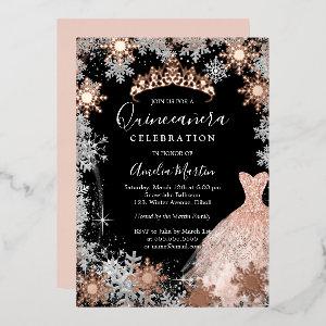 Rose Gold Silver Black Snowflake Quinceanera  Foil
