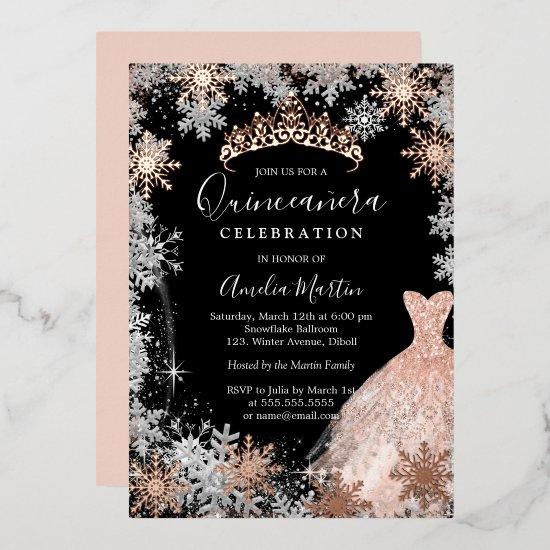 Rose Gold Silver Black Snowflake Quinceanera  Foil