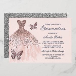 ROSE GOLD SILVER Butterfly Dress Quinceanera   Foil