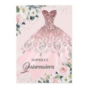 Rose Gold Silver Diamond Gown Floral Quinceanera